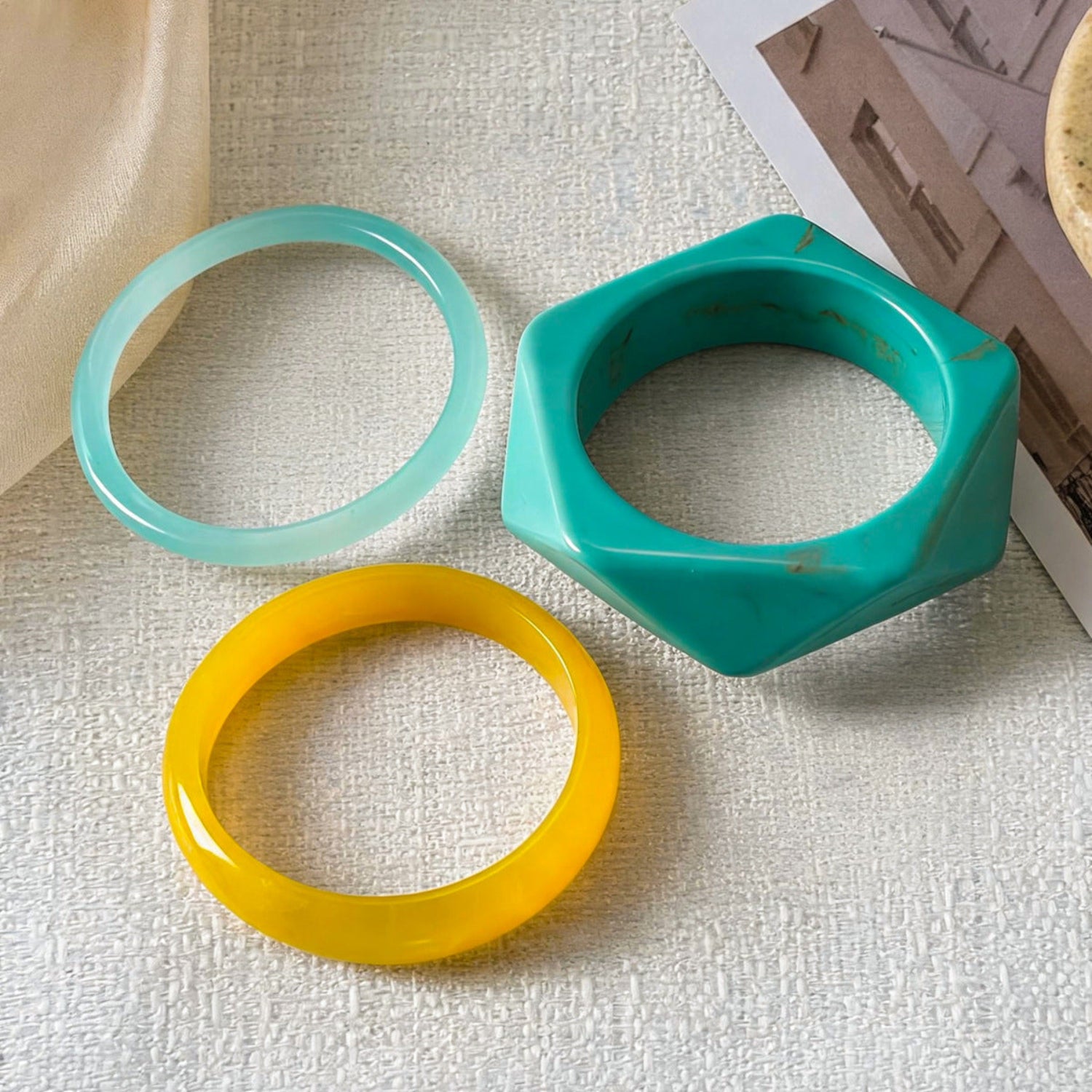 Colorful Geometric Resin Bangle Set Of 3 JLTB1185