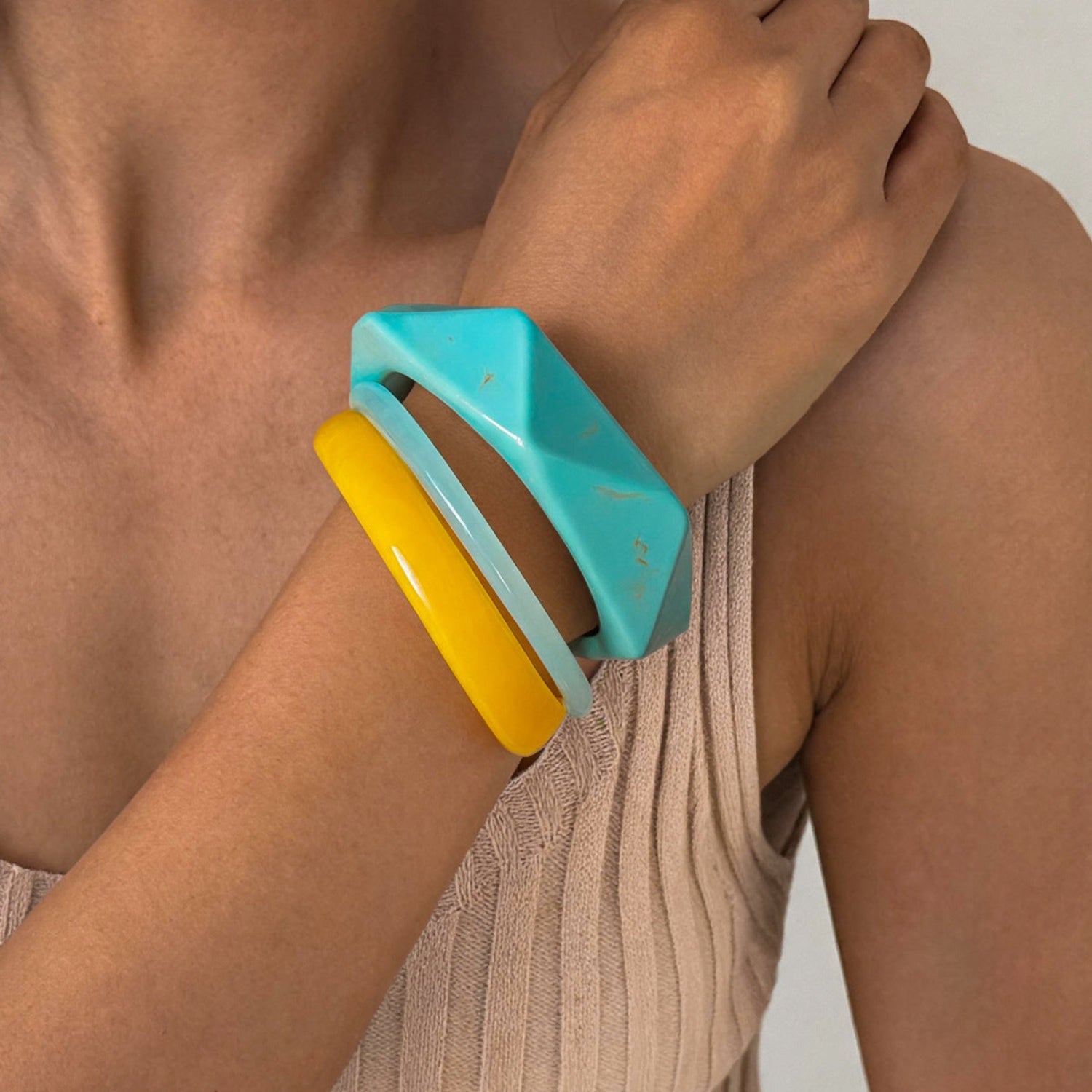 Colorful Geometric Resin Bangle Set Of 3 JLTB1185