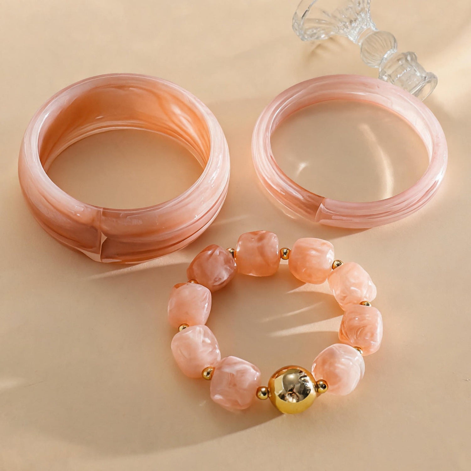 Brown Chunky Round Bracelet Set Of 3 JLTB1187