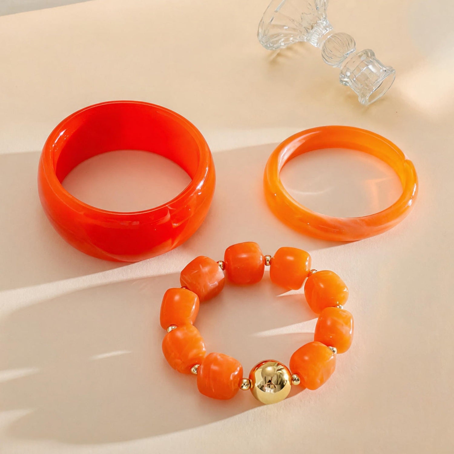 Orange Chunky Round Bracelet Set Of 3 JLTB1189