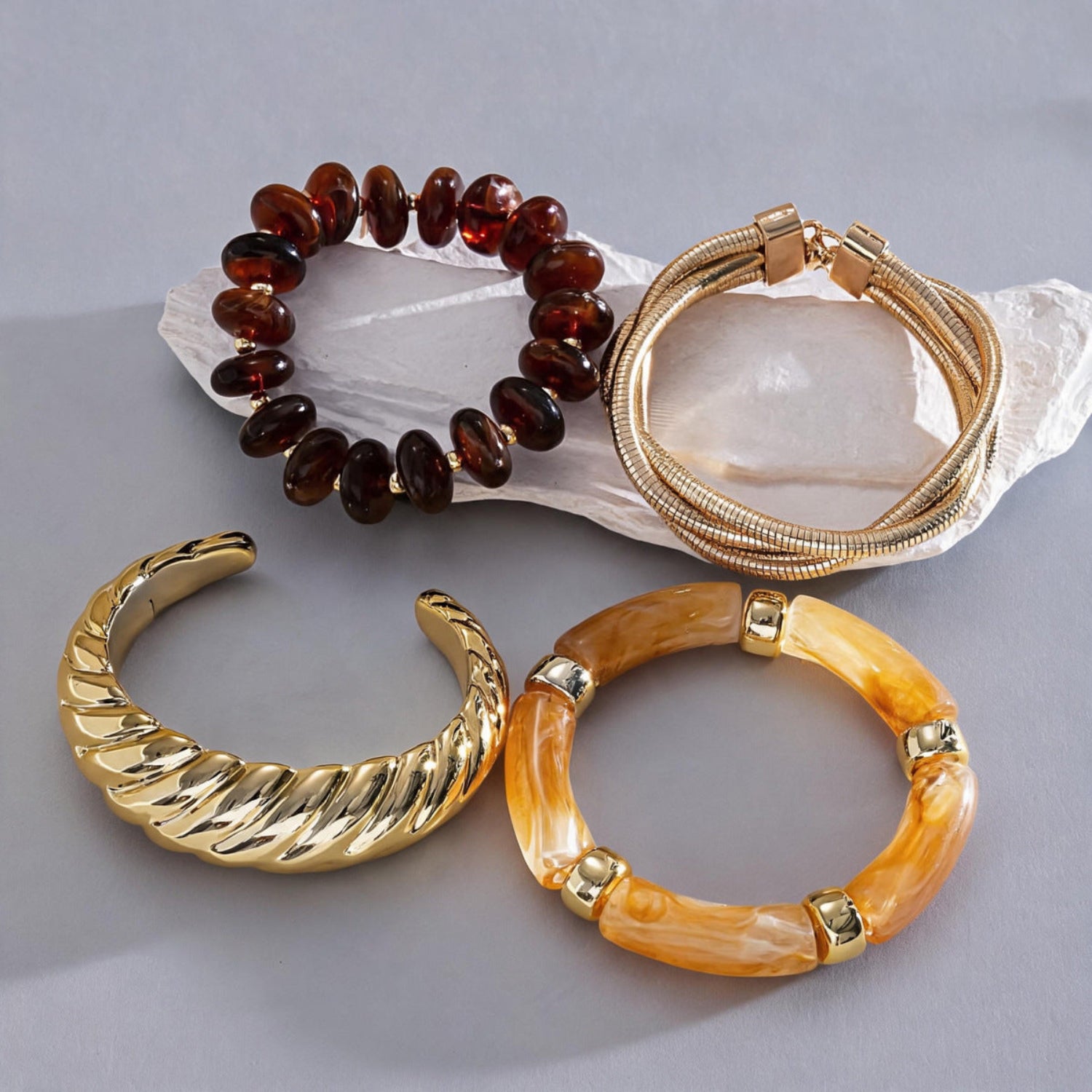Gold Amber Oval Bracelet Set Of 3 JLTB1190