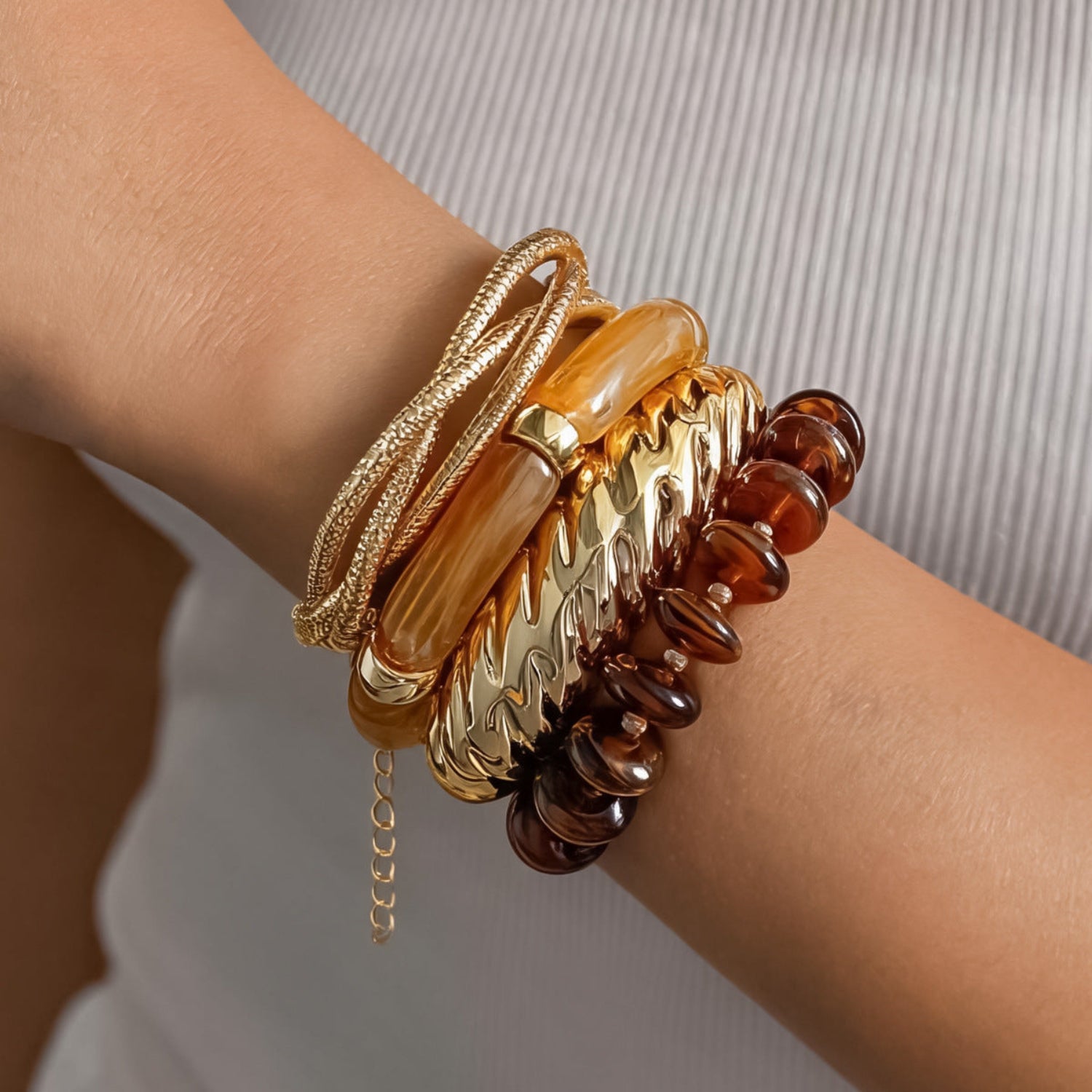 Gold Amber Oval Bracelet Set Of 3 JLTB1190