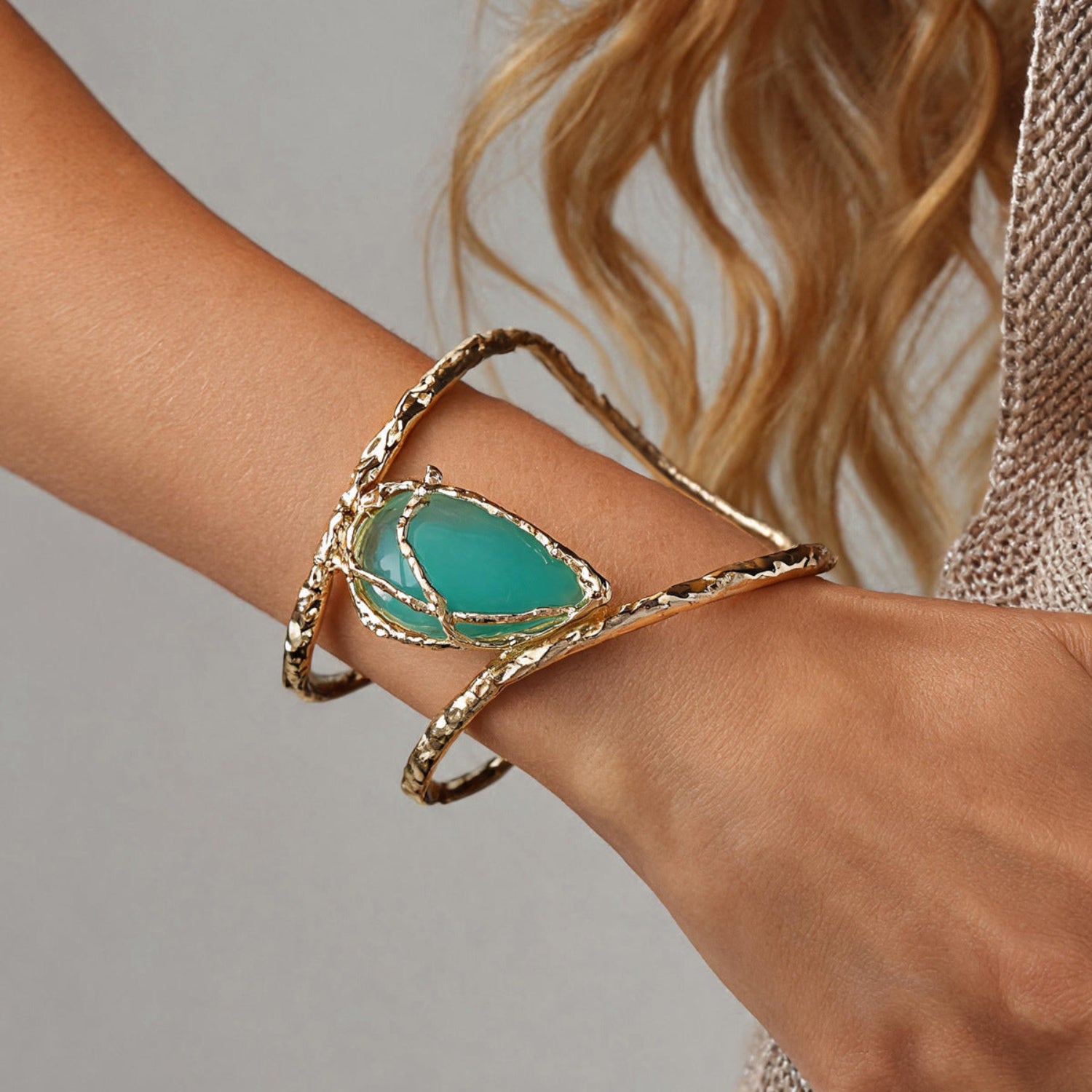 Gold Teardrop Boho Cuff Bracelet JLTB1191