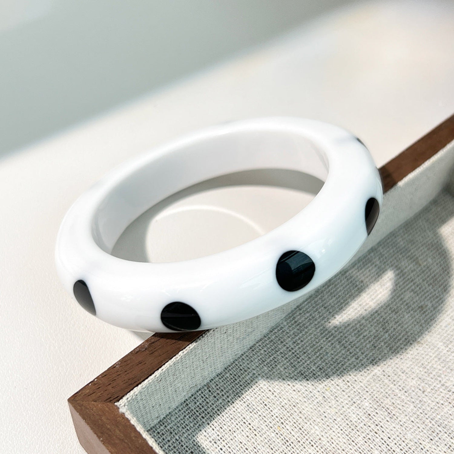 White Polka Round Retro Bangle JLTB1194