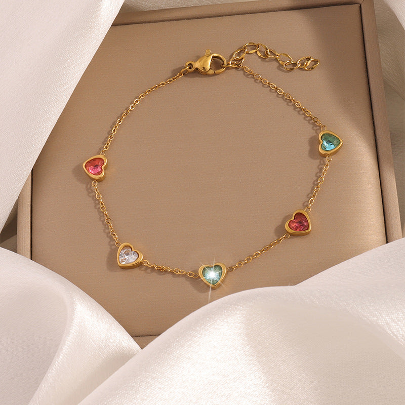 Multicolor Heart Dainty Gold Bracelet JLTB1197