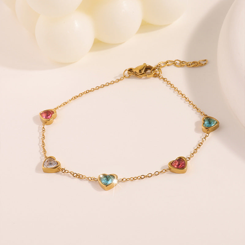 Multicolor Heart Dainty Gold Bracelet JLTB1197