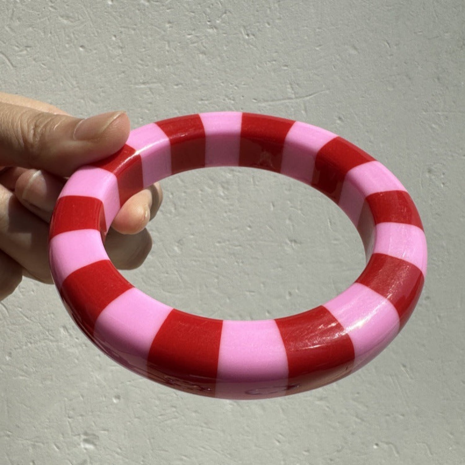 Pink Red Striped Round Bangle JLTB1204