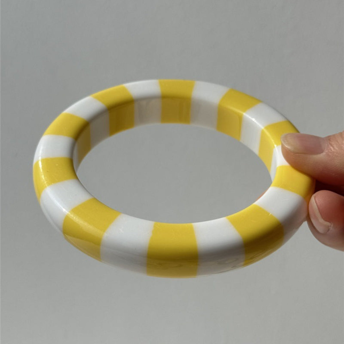 Yellow White Striped Round Bangle JLTB1207