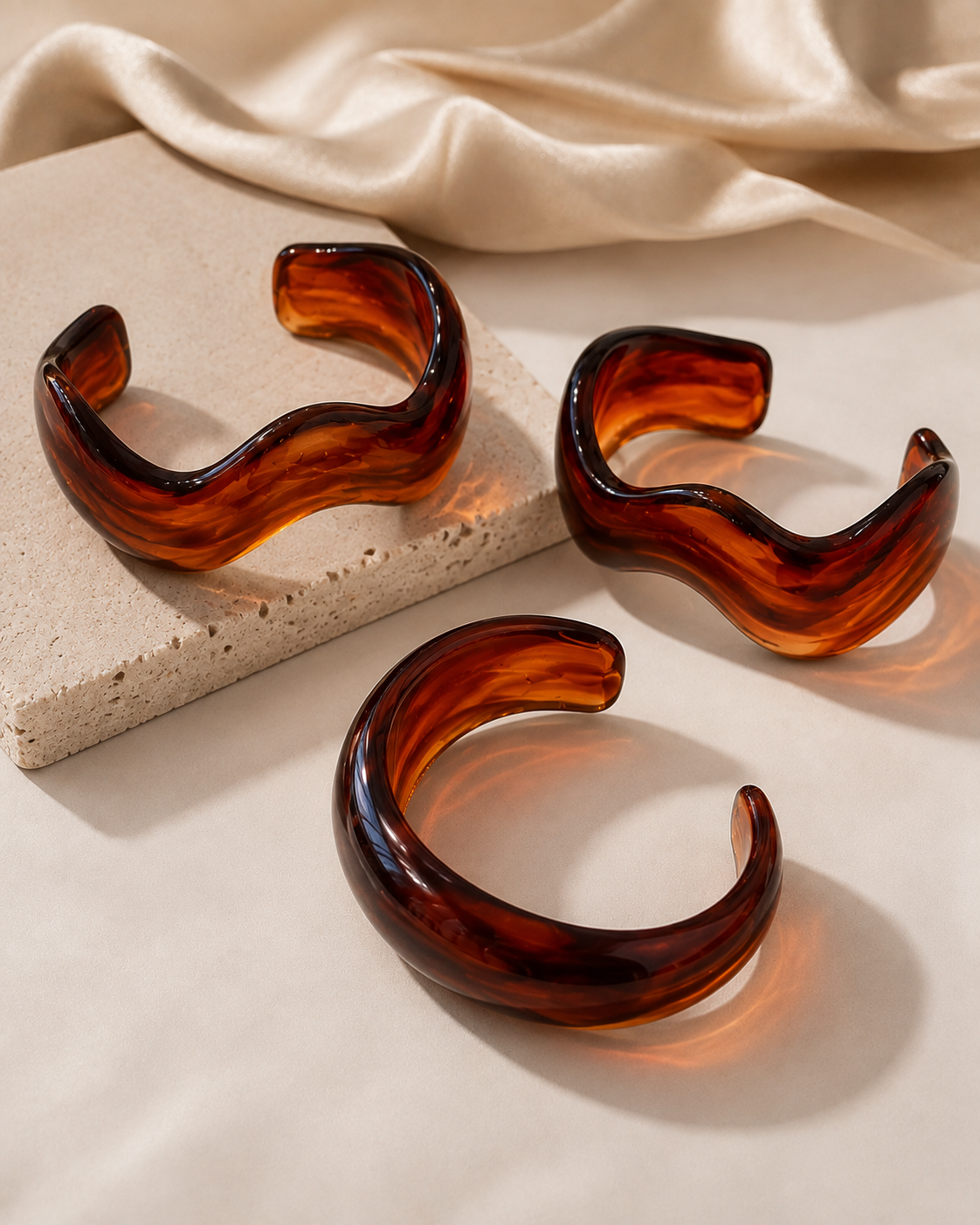 Brown Glossy Wavy Cuff Bracelets JLTB1233