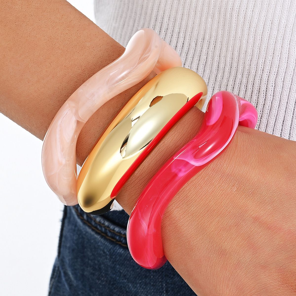 Navy Blue Sculptural Wave Bangle Bracelet set JLTB1235