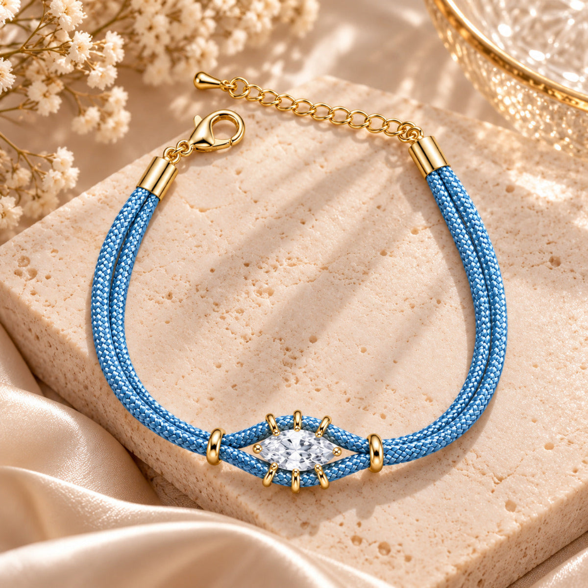 Blue Crystal Double-Cord Stack Bracelet JLTB1251