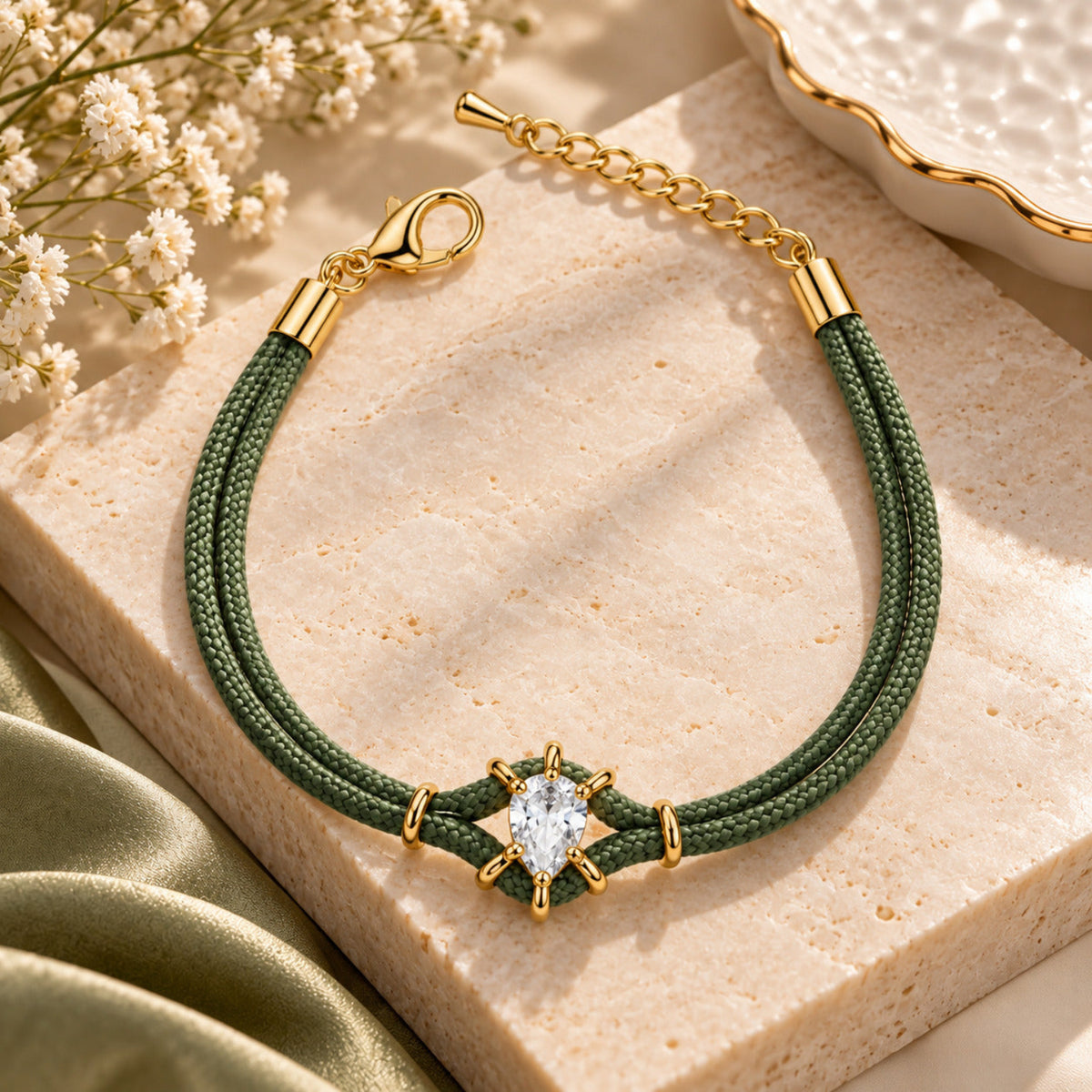 Olive Crystal Double-Cord Stack Bracelet JLTB1252