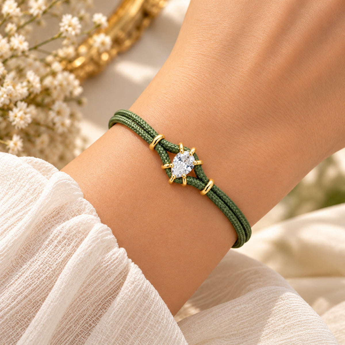 Olive Crystal Double-Cord Stack Bracelet JLTB1252