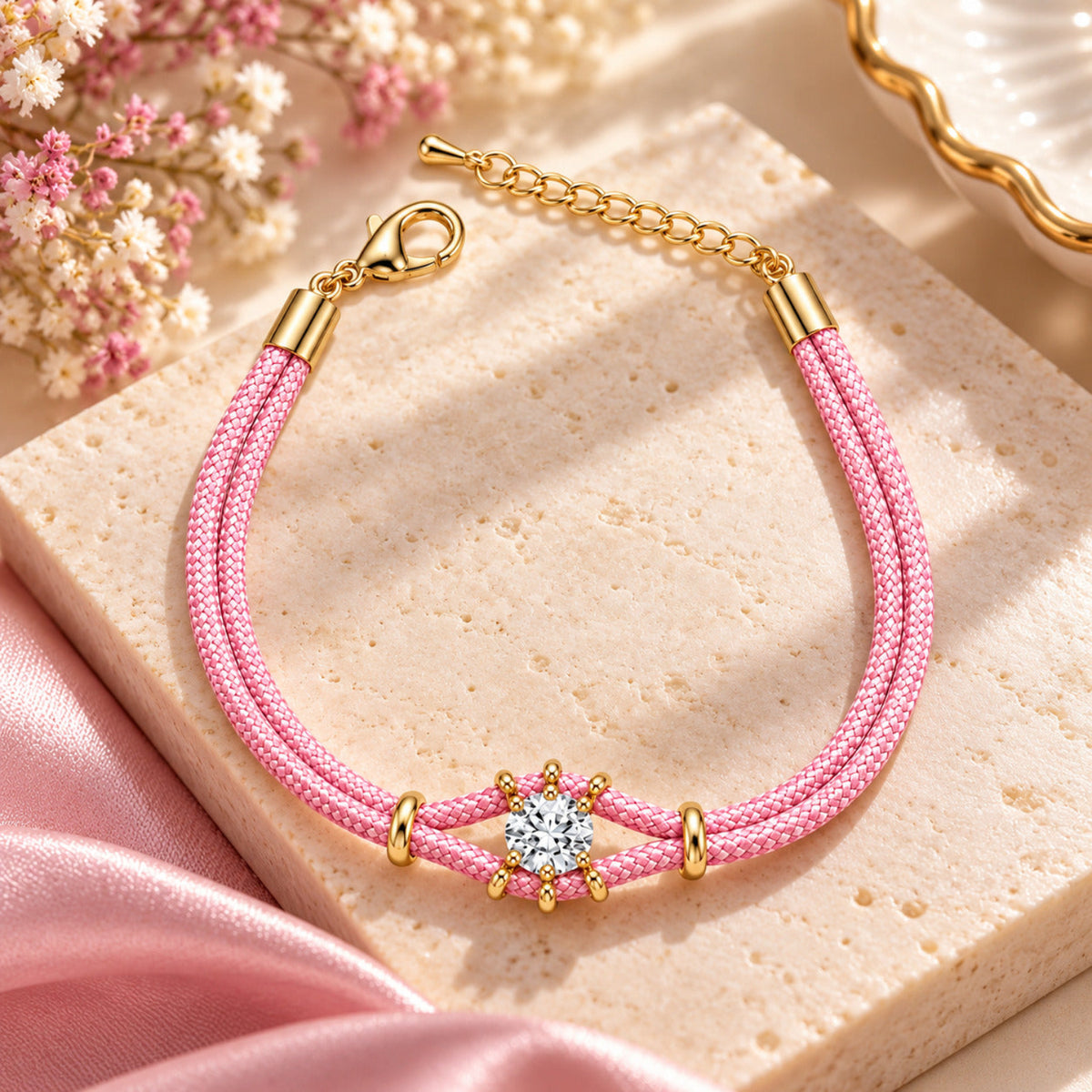 Pink Crystal Double-Cord Stack Bracelet JLTB1253