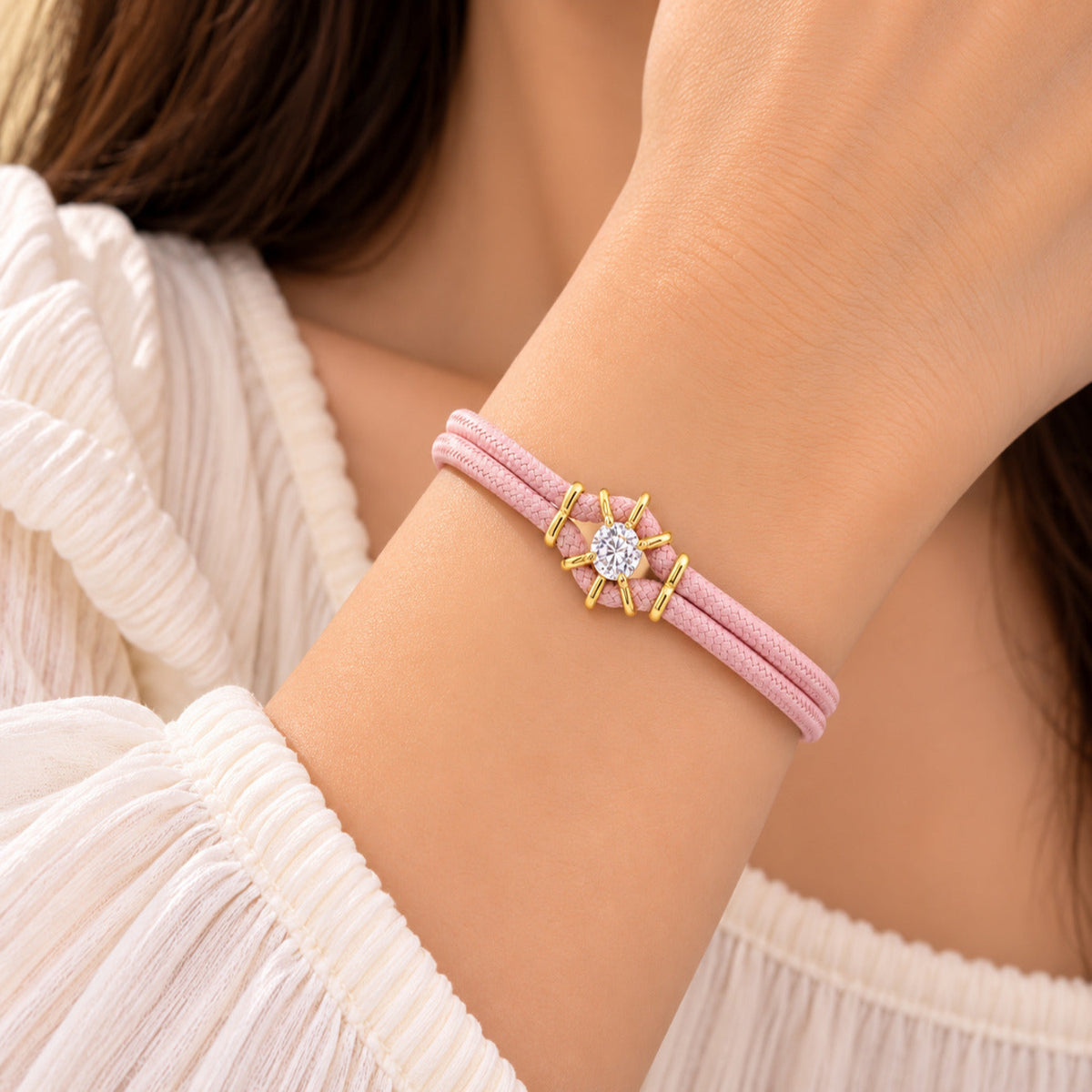 Pink Crystal Double-Cord Stack Bracelet JLTB1253