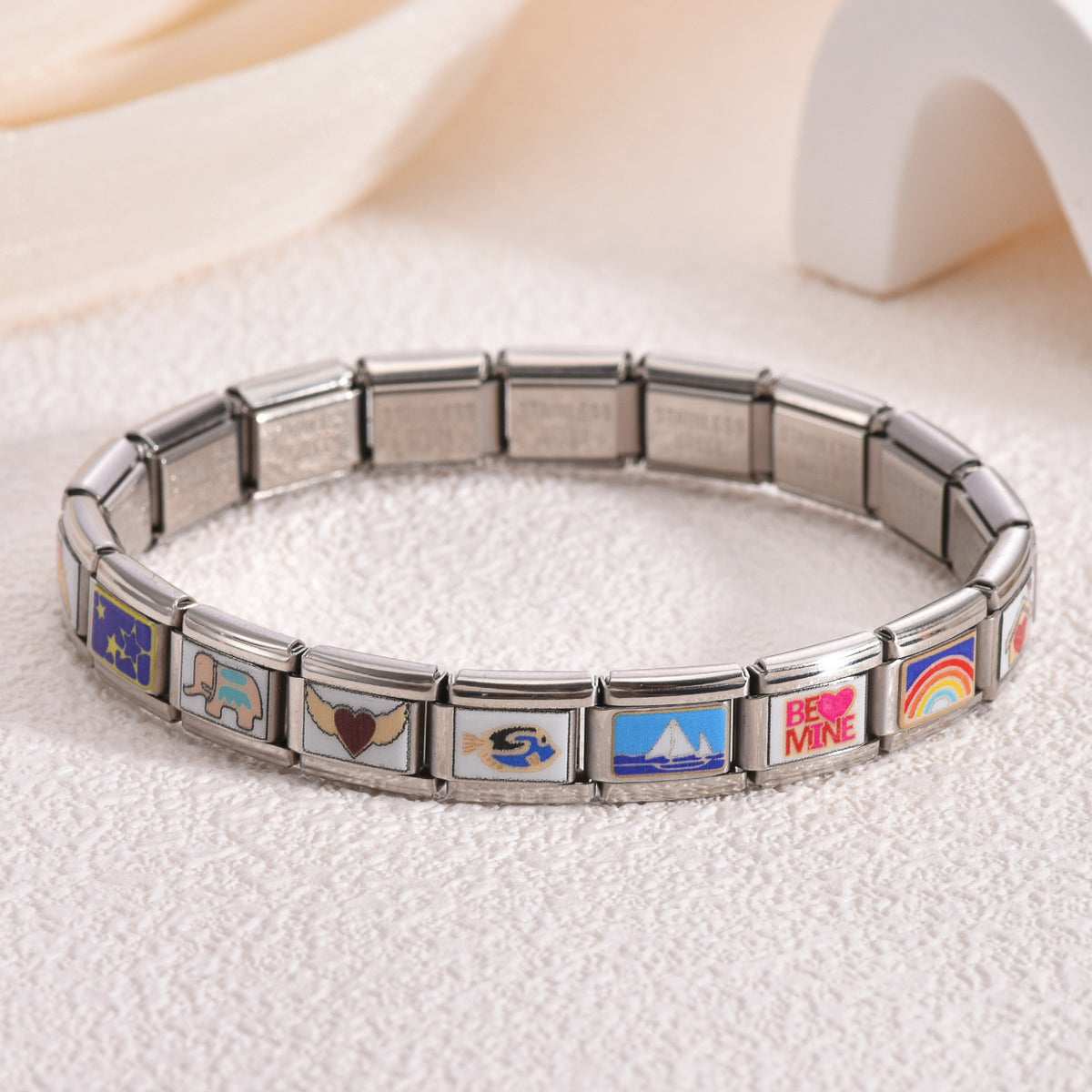 Silver Multicolor Charm Link Bracelet JLTB1256