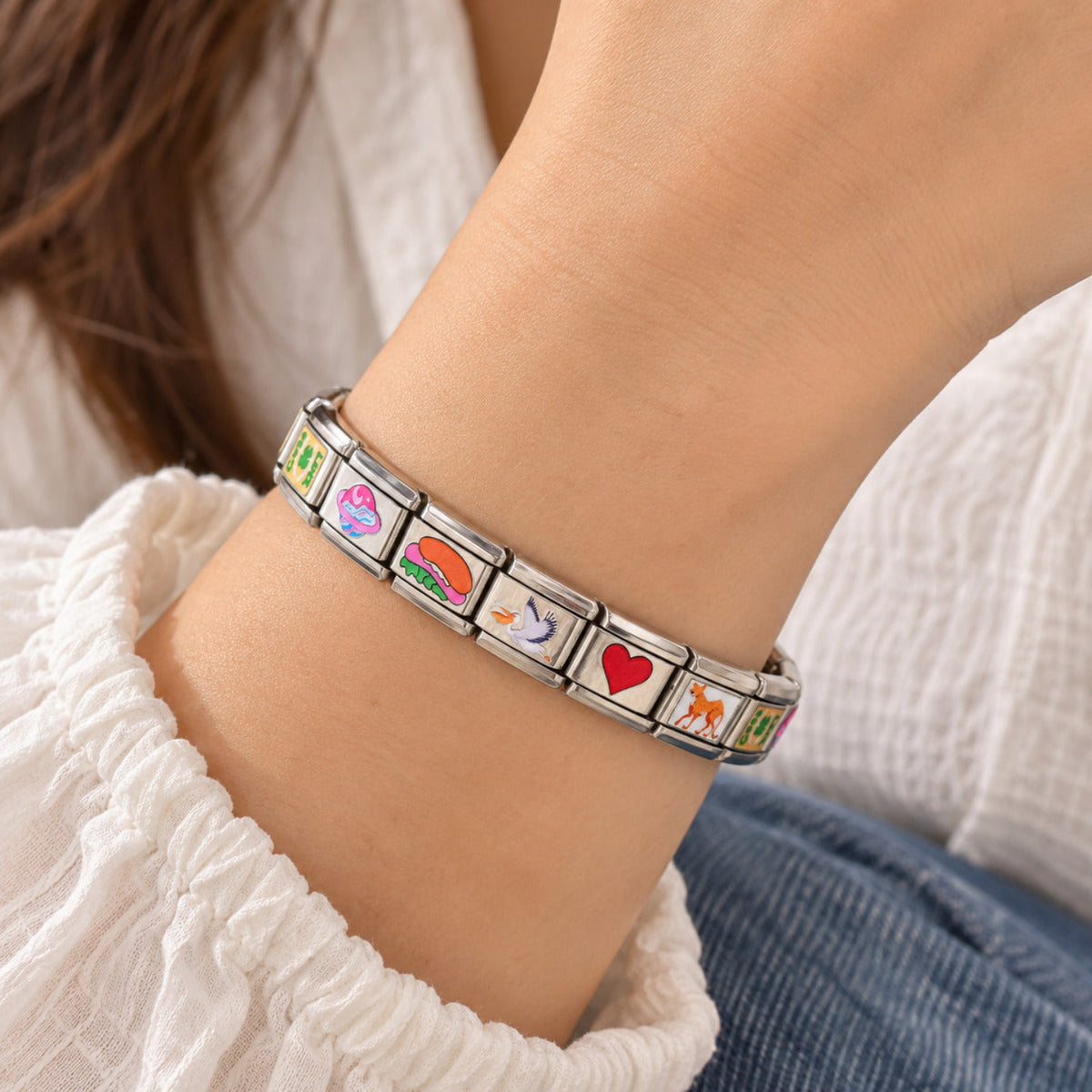 Silver Red-Heart Charm Link Bracelet JLTB1257