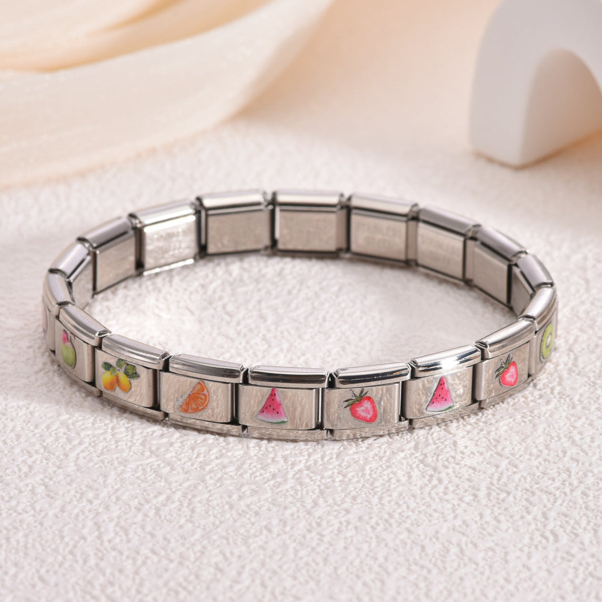 Silver Pink-Heart Charm Link Bracelet JLTB1258