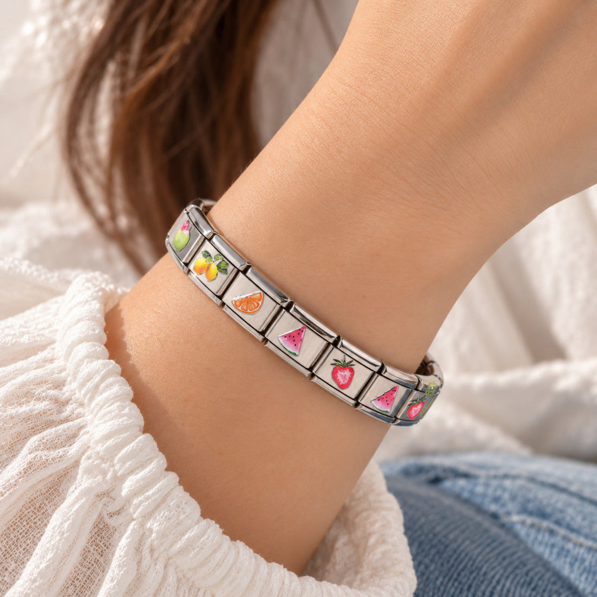 Silver Pink-Heart Charm Link Bracelet JLTB1258