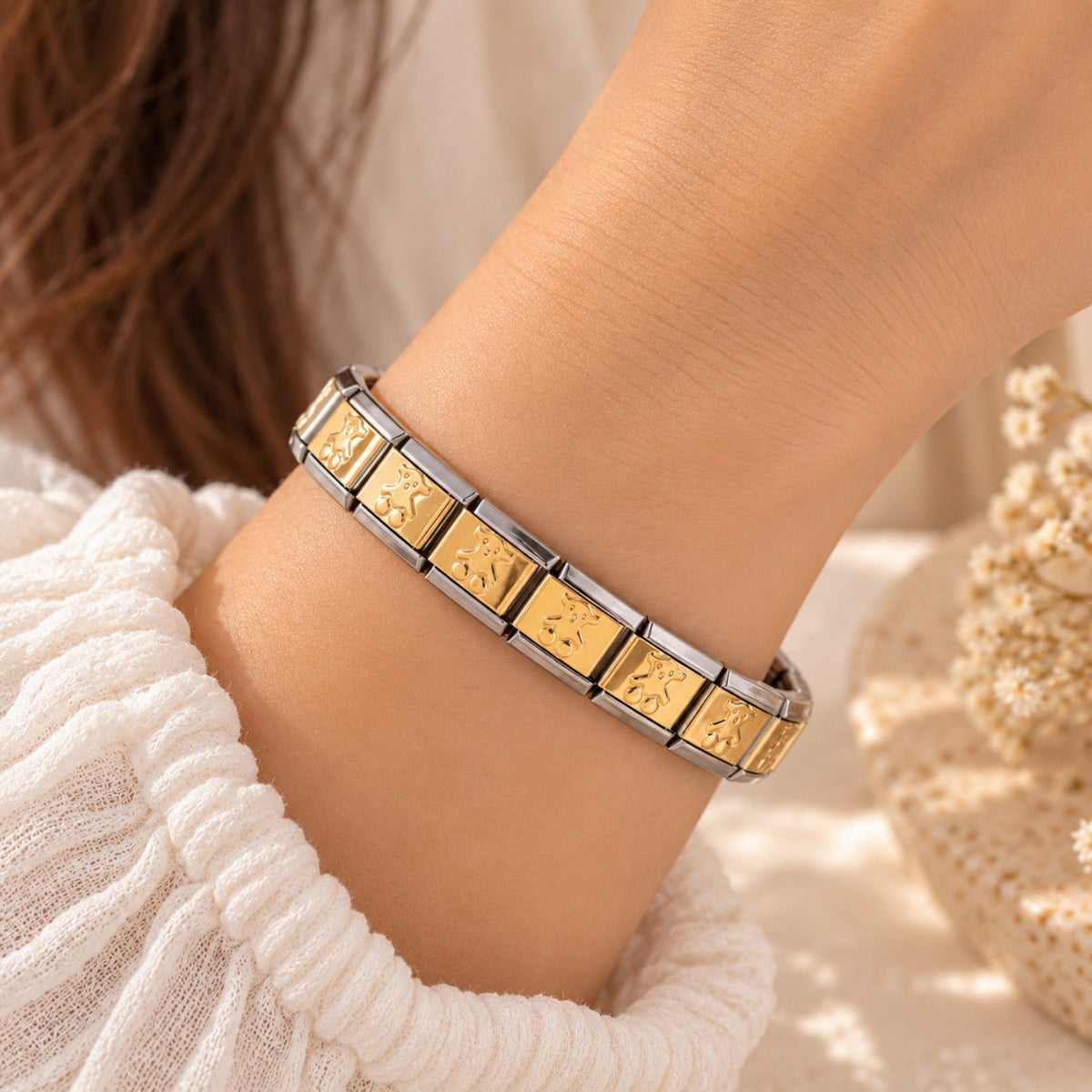 Silver Gold-Block Link Bracelet JLTB1259