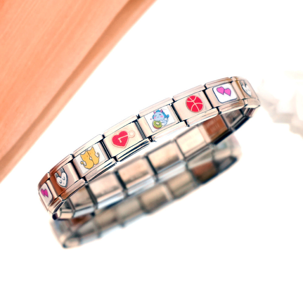 Silver Multicolor Letter Charm Bracelet JLTB1262