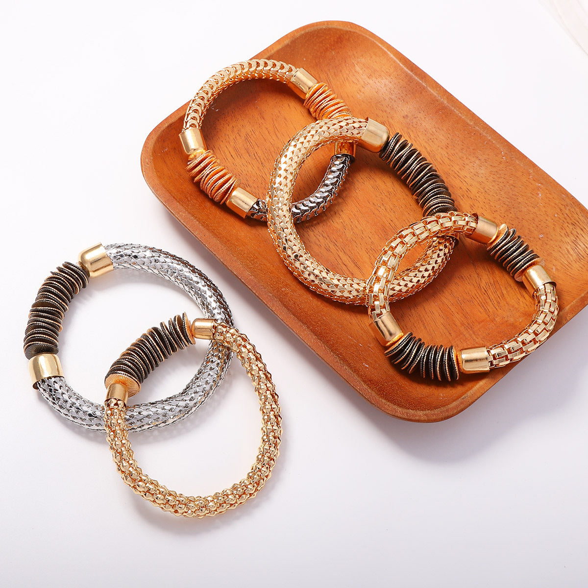 Gold Black-Beaded Layered Bracelet Pack-5 JLTB1264