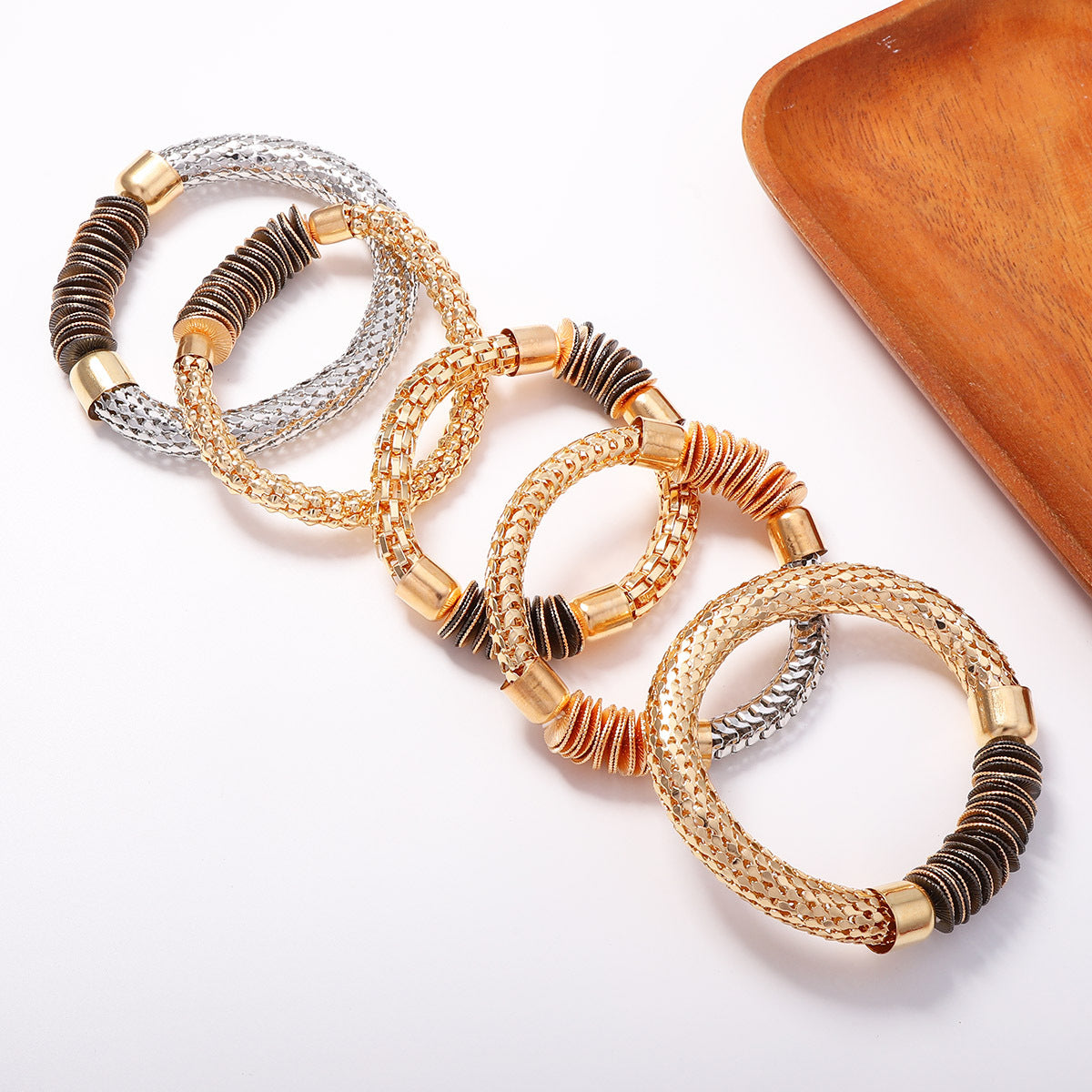 Gold Black-Beaded Layered Bracelet Pack-5 JLTB1264