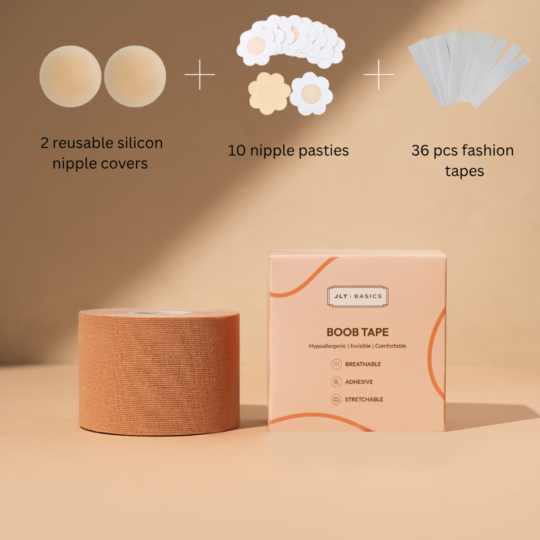 Just Lil Things All-in-One Boob Tape Kit with Nipple Covers, Pasties & Fashion Tapes JLTBasicscombo001