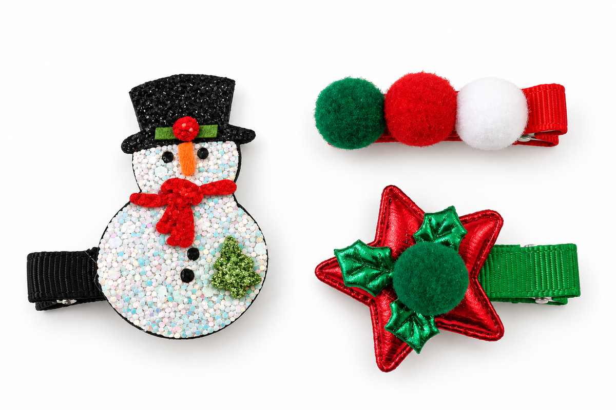 Glitter Snowman & Holly Star Festive Hair Clip Trio Pack-2 JLTC0160