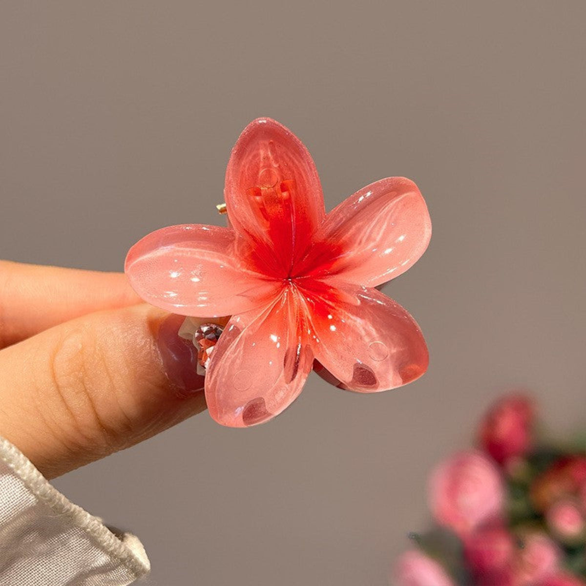 Coral Red Flower Hair Clip JLTC0200