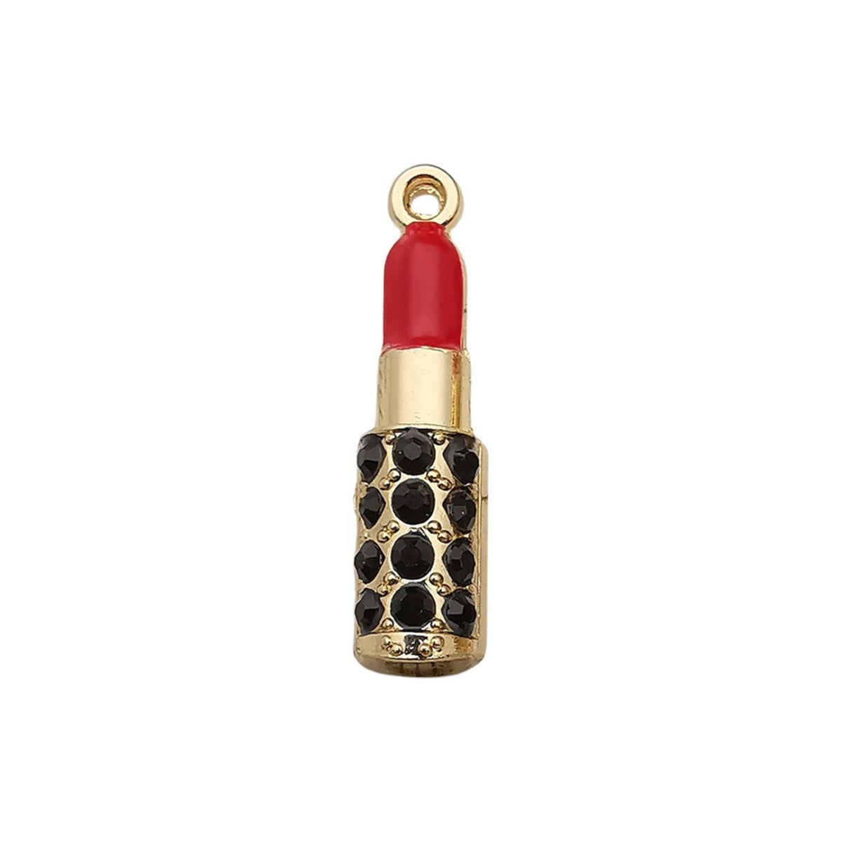 Red Lipstick Charm Pendant with Black Rhinestone Detailing JLTCH0064