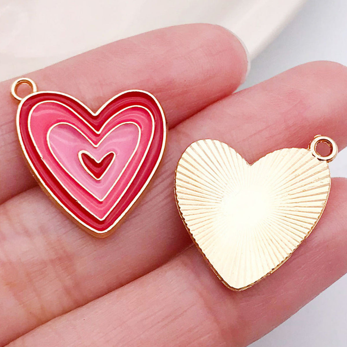 Pink Enamel Heart Charm Pendant with Sunburst Heart JLTCH0067