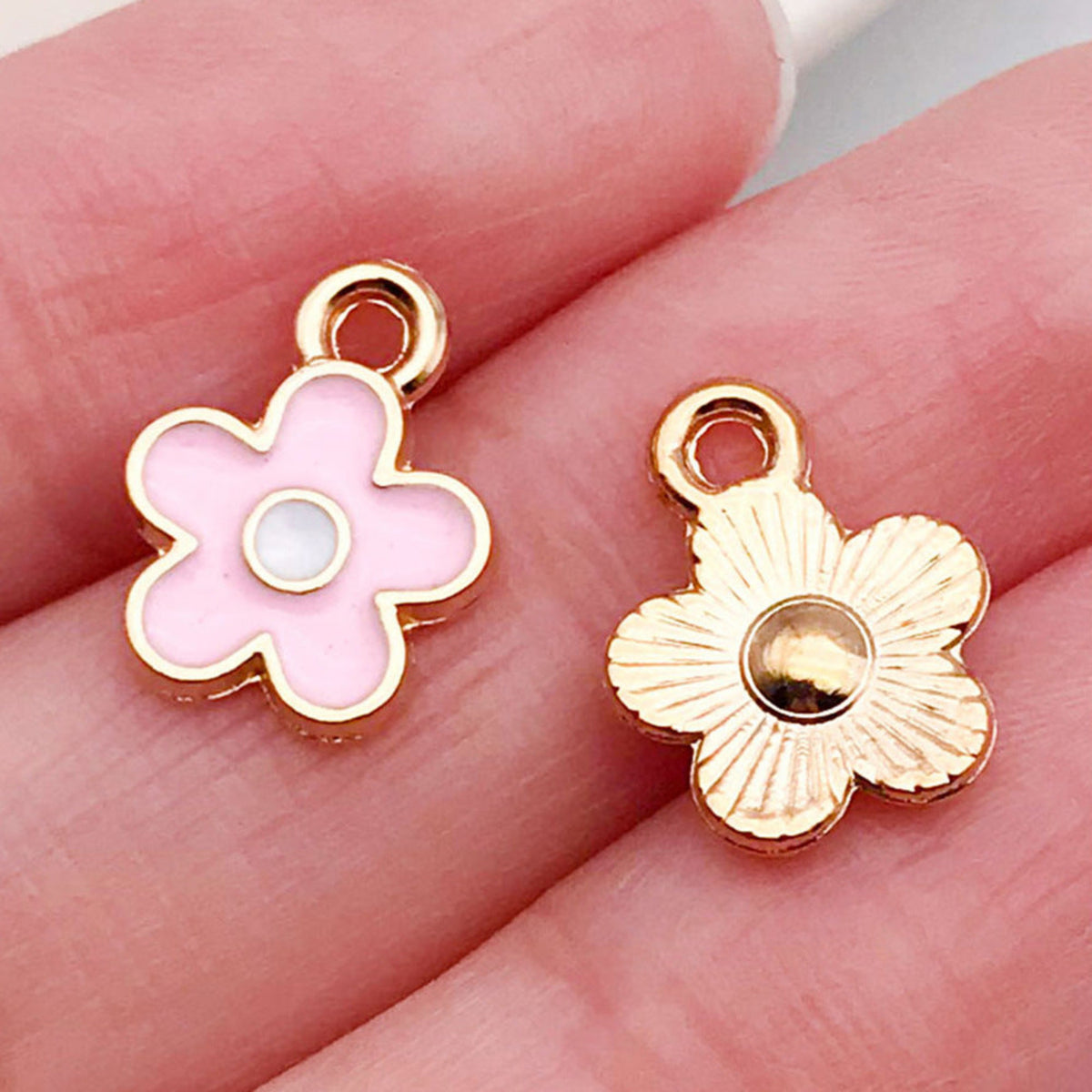 Pink Enamel Flower Charm Pendant with Floral Charm JLTCH0068