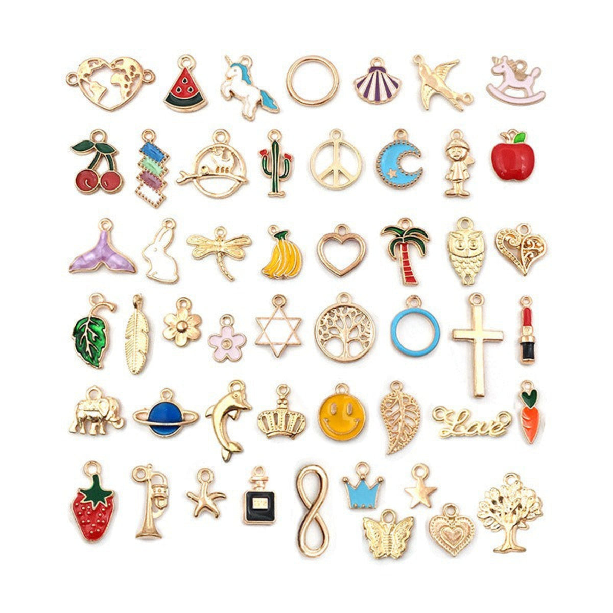 Gold Assorted Enamel Charms for DIY Jewellery Making JLTCH0072 - Pack Of 50