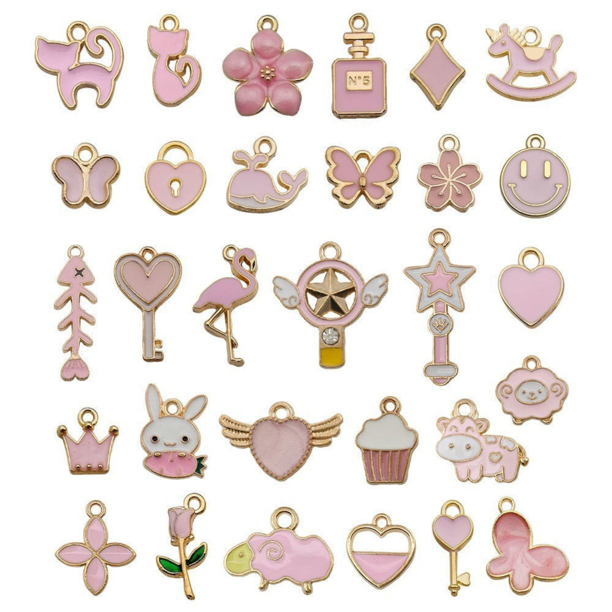 Pink Enamel Gold Assorted Charms for DIY Jewellery Making JLTCH0073 - Pack Of 30