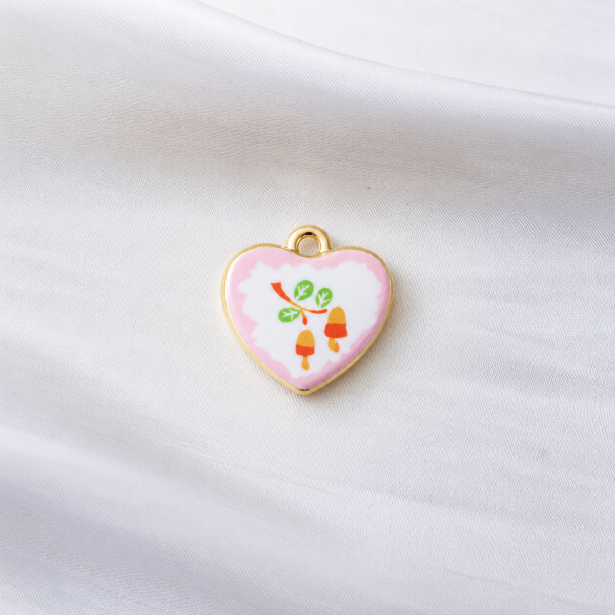 Pink Heart-Shaped Enamel Charm with Cute Carrot Design JLTCH0076