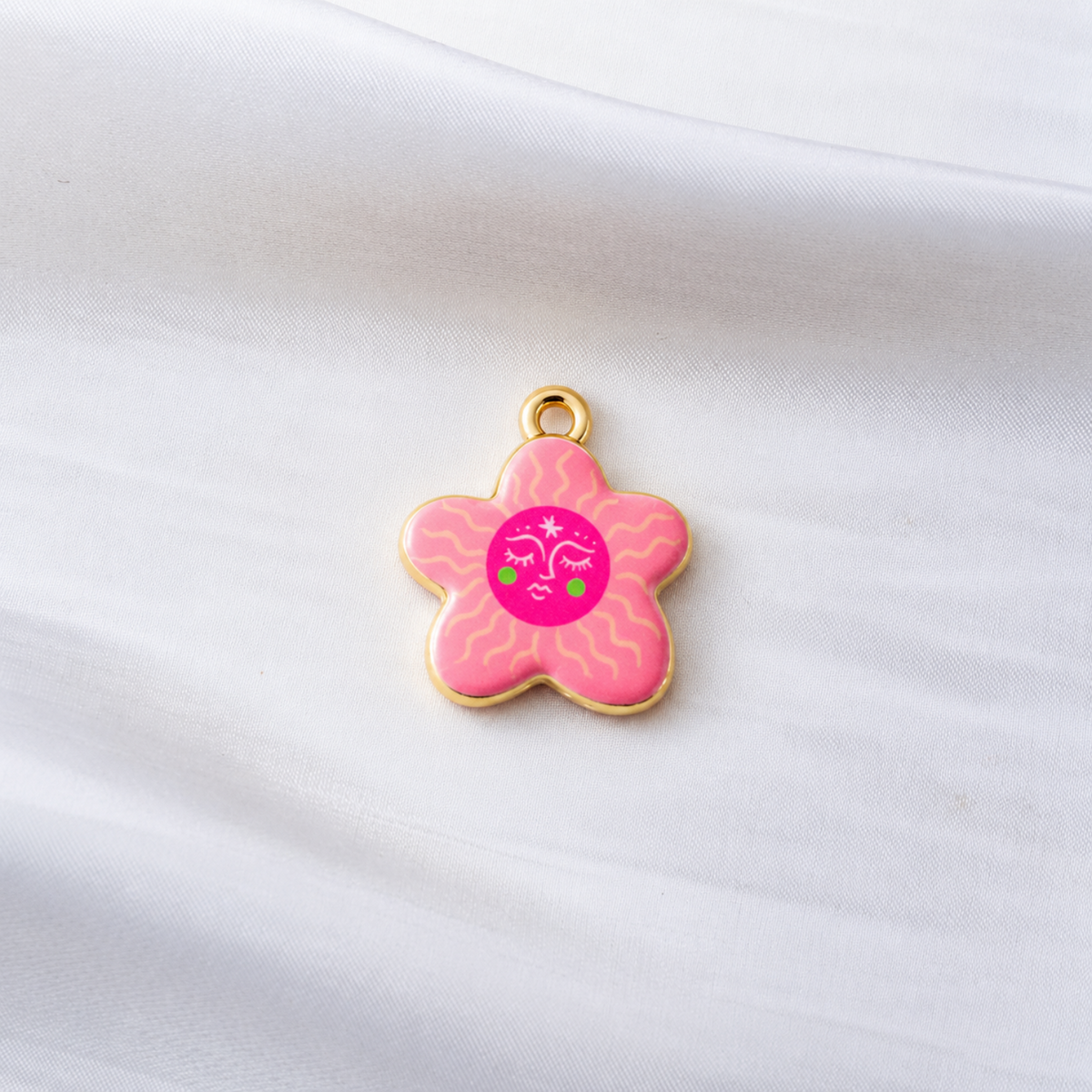Pink Smiley Flower Enamel Charm JLTCH0077