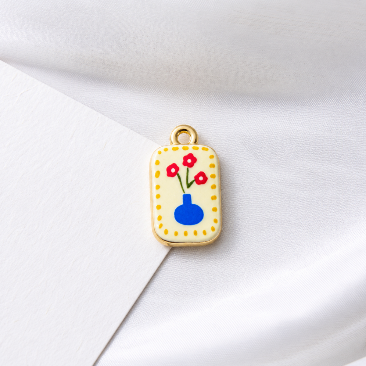 Blue Vase with Red Flowers Enamel Charm JLTCH0080