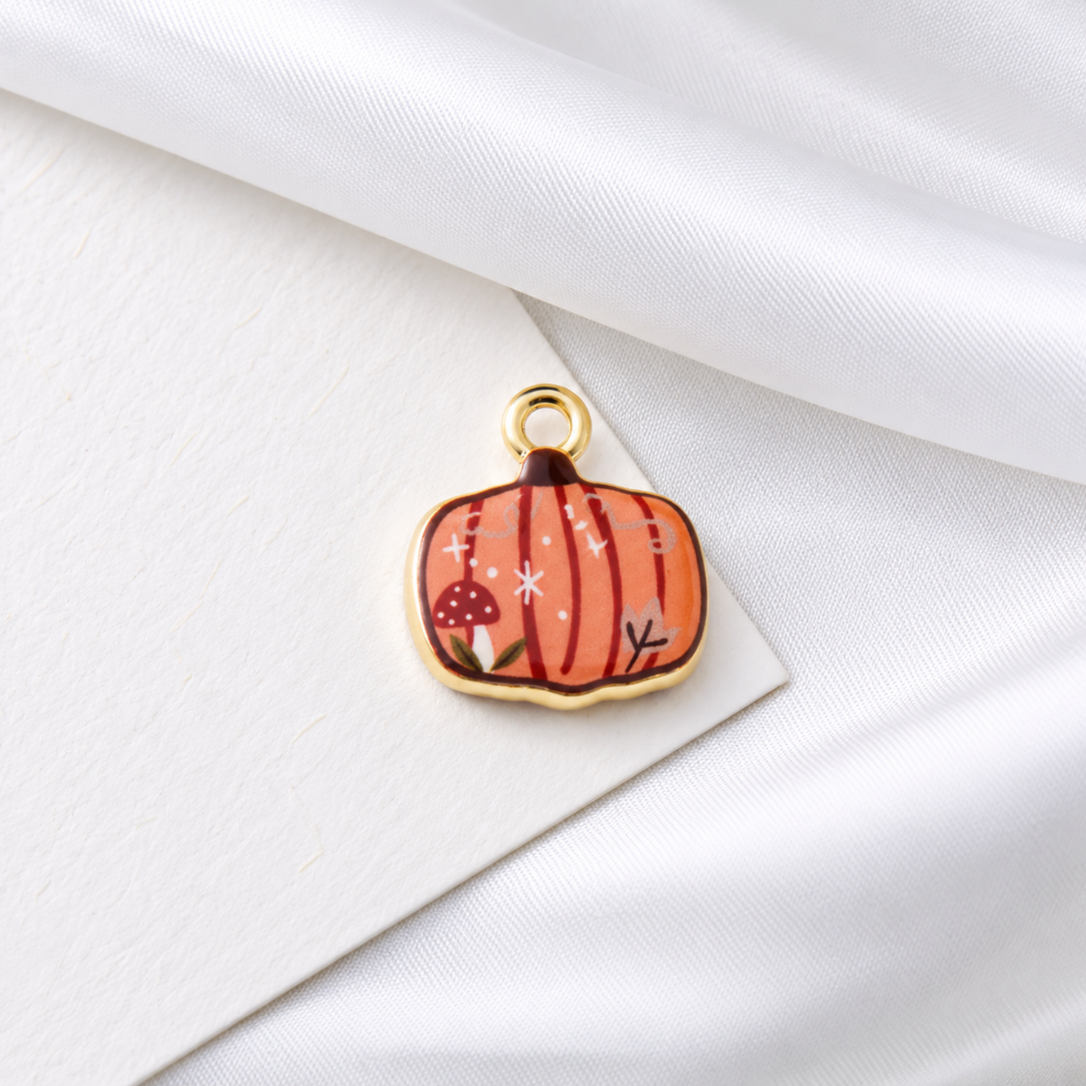 Gold Enamel Pumpkin Charm Pendant JLTCH0082