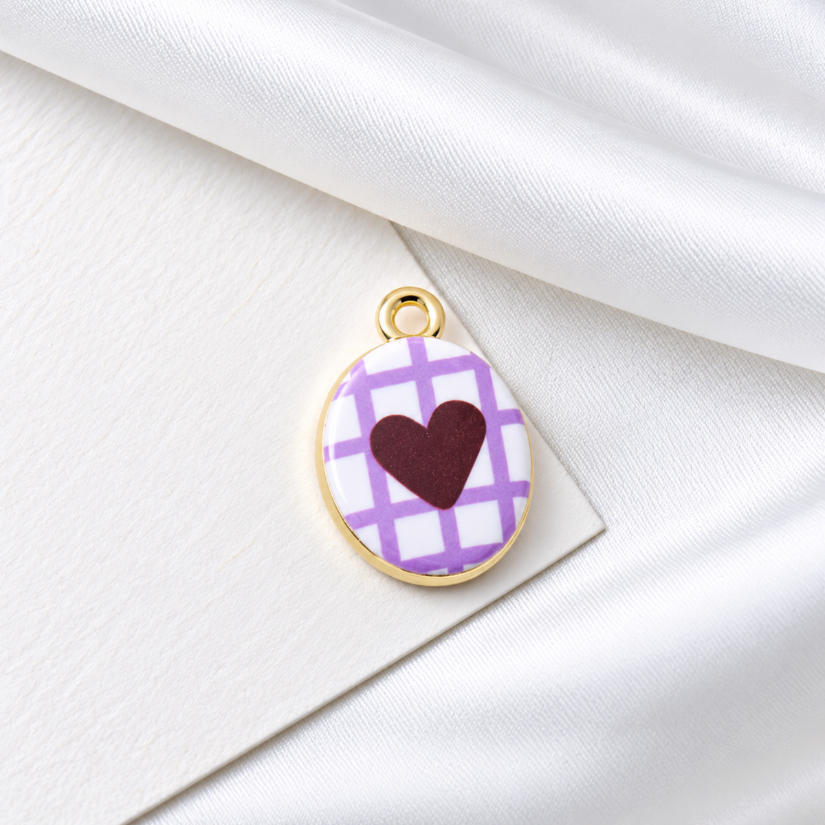 Purple Checkered Heart Enamel Charm Pendant JLTCH0086
