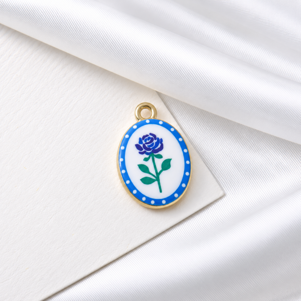 Blue Rose Floral Oval Charms JLTCH0087