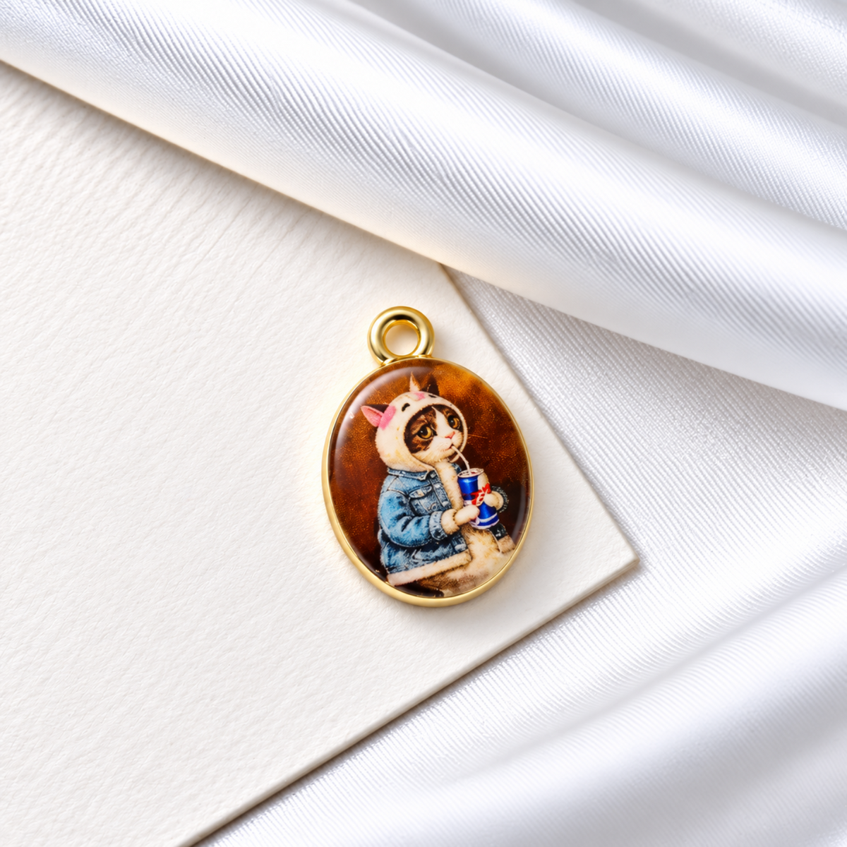 Cute Cat Drinking Soda Charm Pendant JLTCH0097