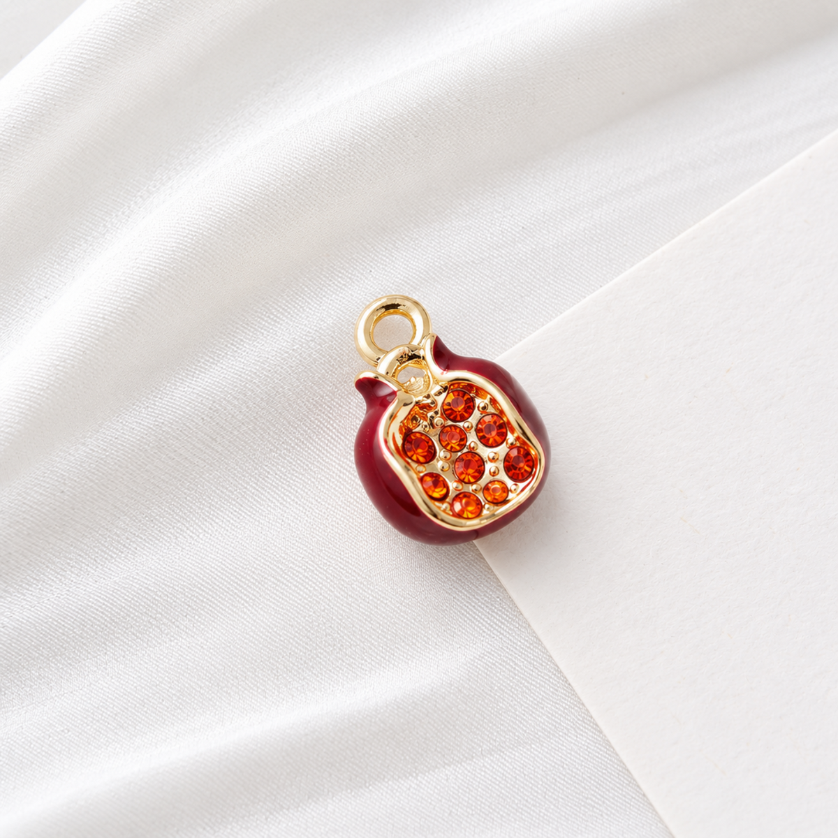 Red Pomegranate Charm Pendant with Orange Rhinestones JLTCH0101