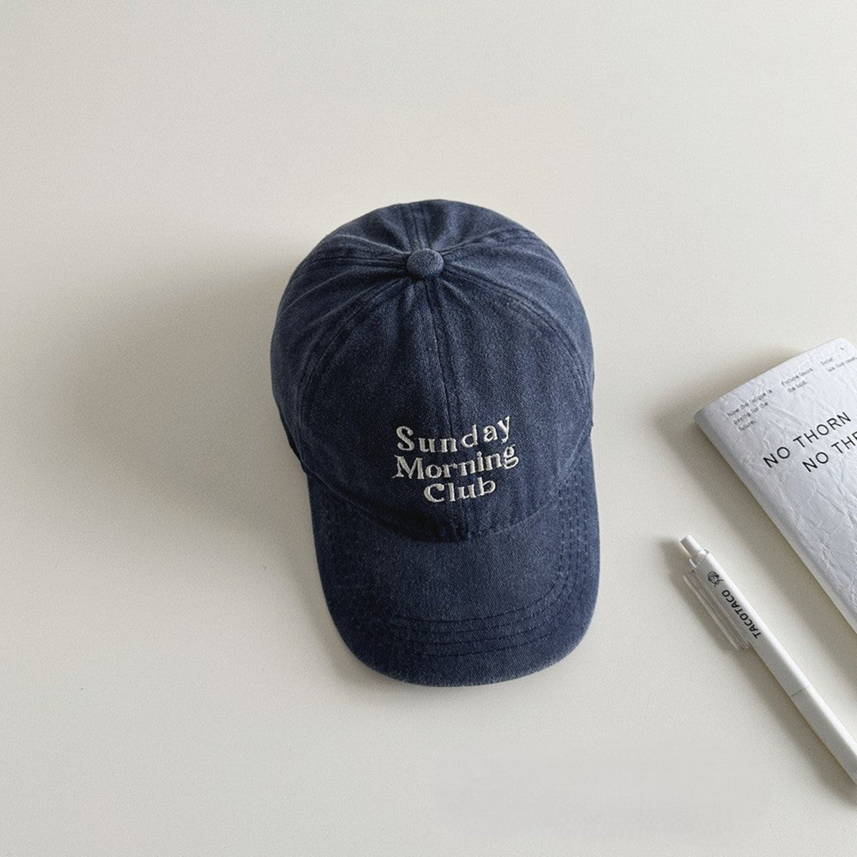 Navy Minimal 'Sunday Morning Club' Embroidery Cap JLTCP0006