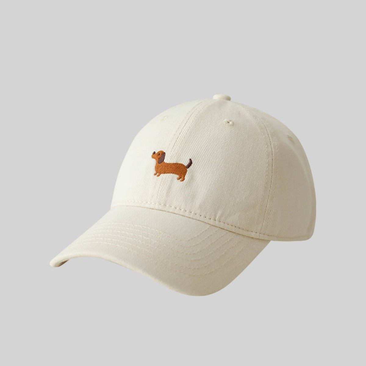 Cream Brown Dog Embroidery Cap JLTCP0023