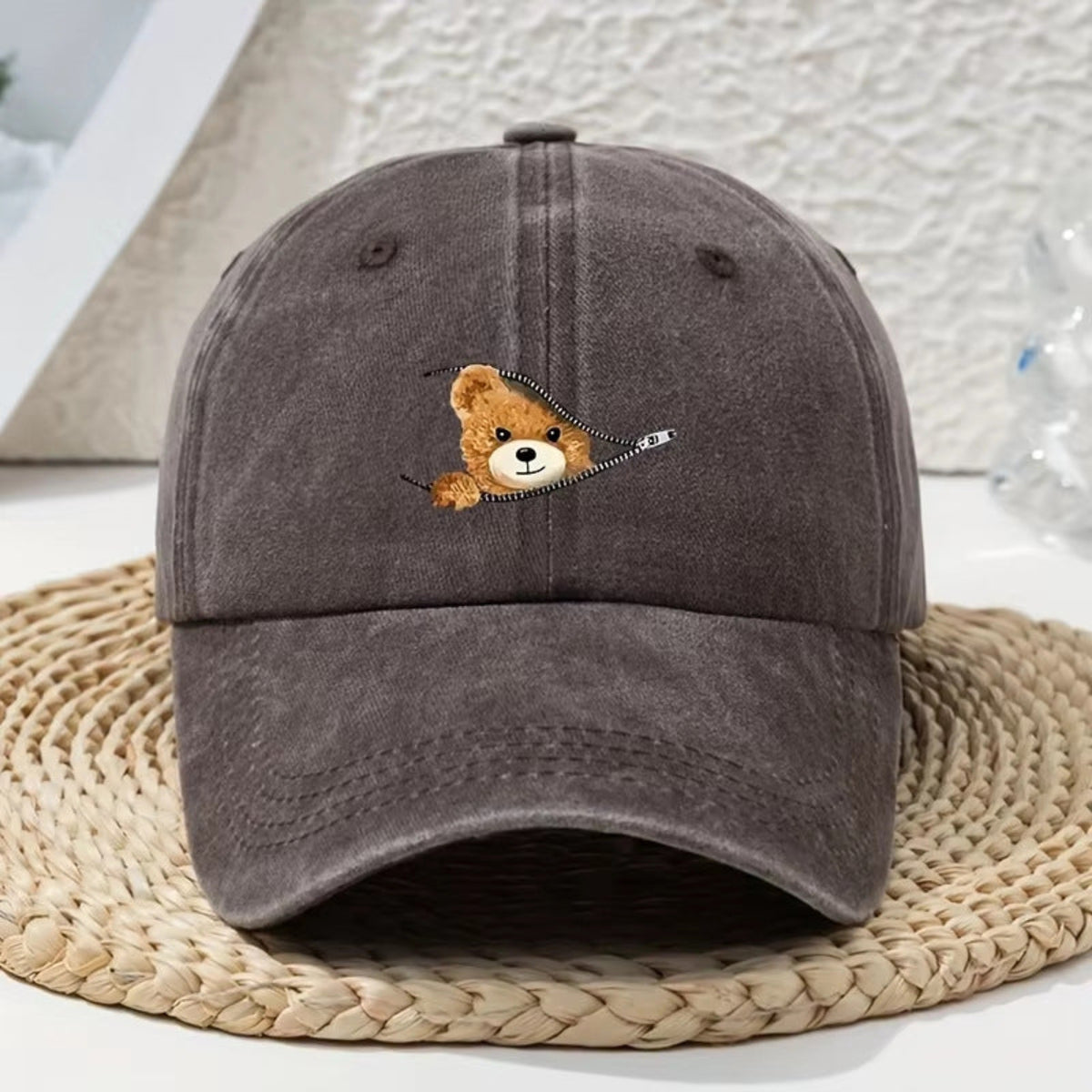 Charcoal Brown Puppy Embroidery Cap - JLTCP0028