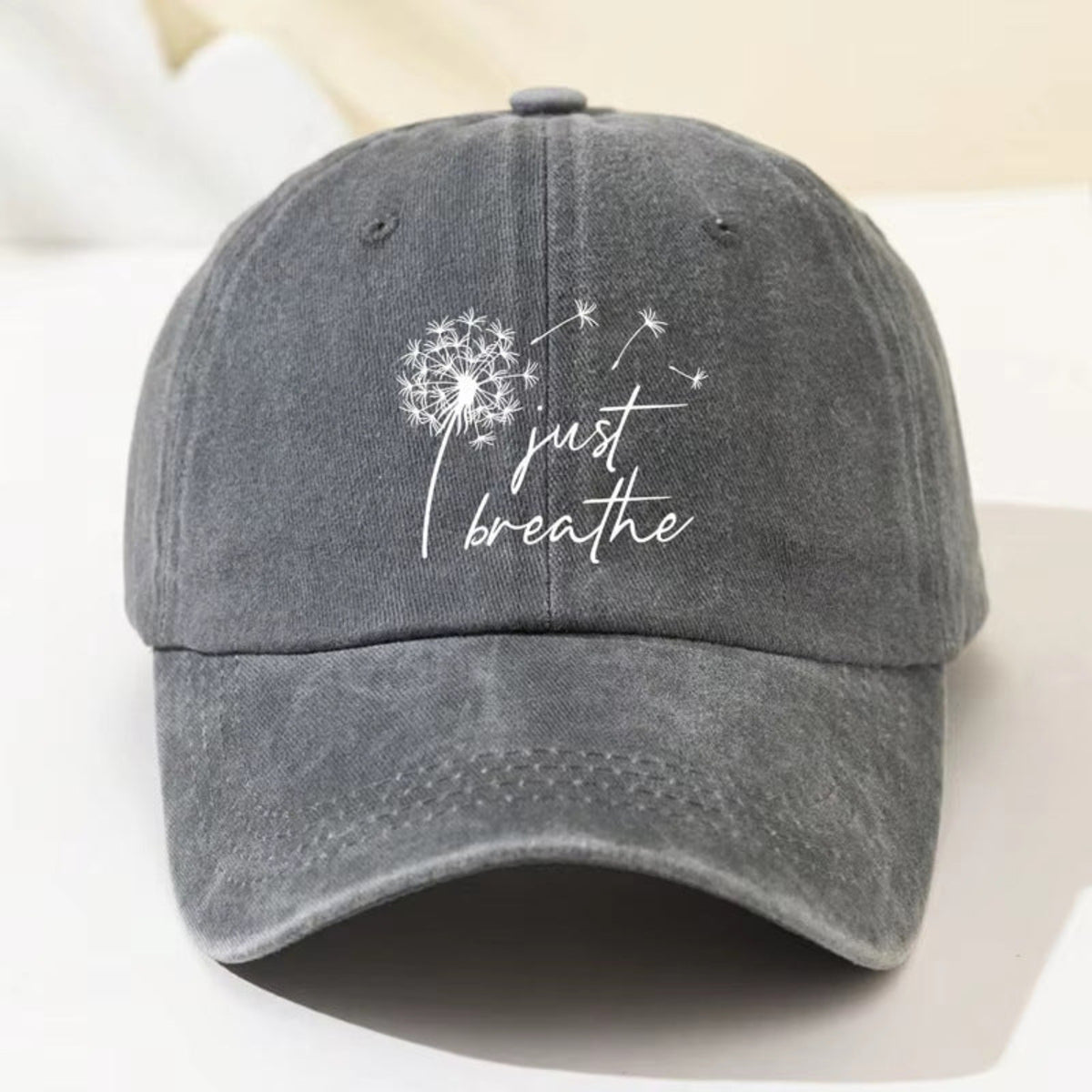 Grey 'Just Breathe' Graphic Embroidery Cap JLTCP0032