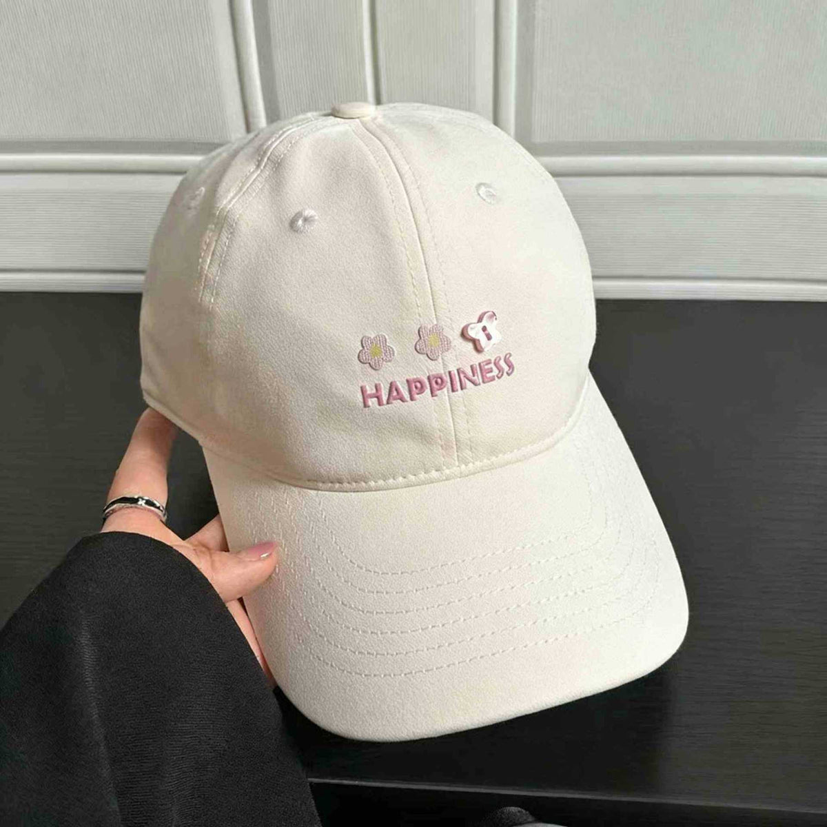 Cream Pink Embroidery Cap JLTCP0039