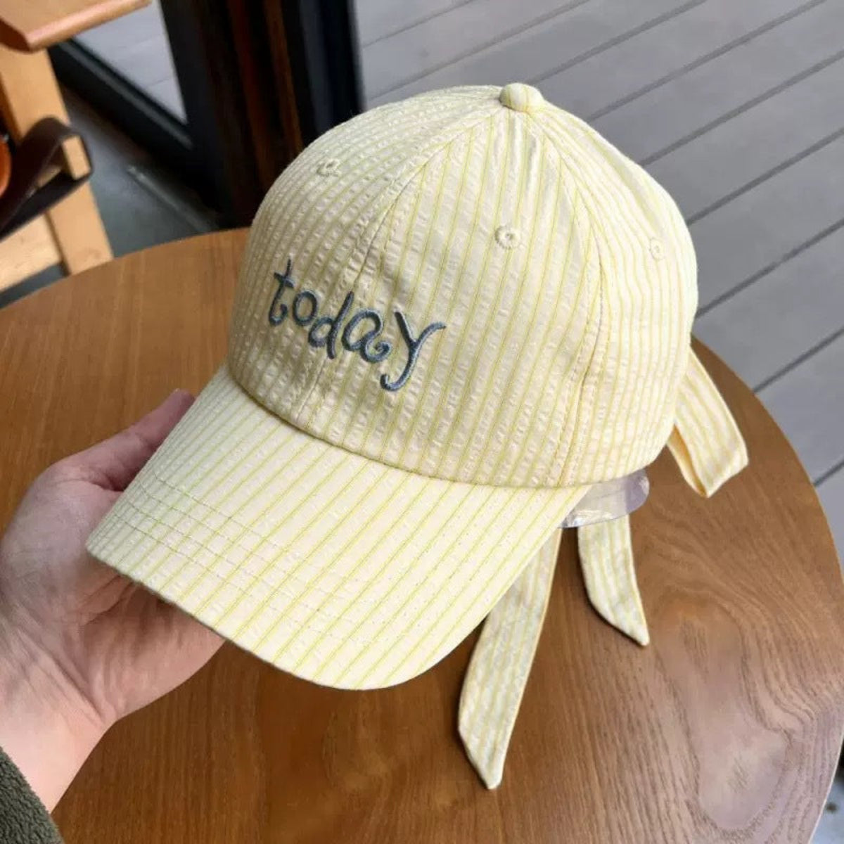 Butter Yellow 'Baby' Text Cap with Ties JLTCP0041