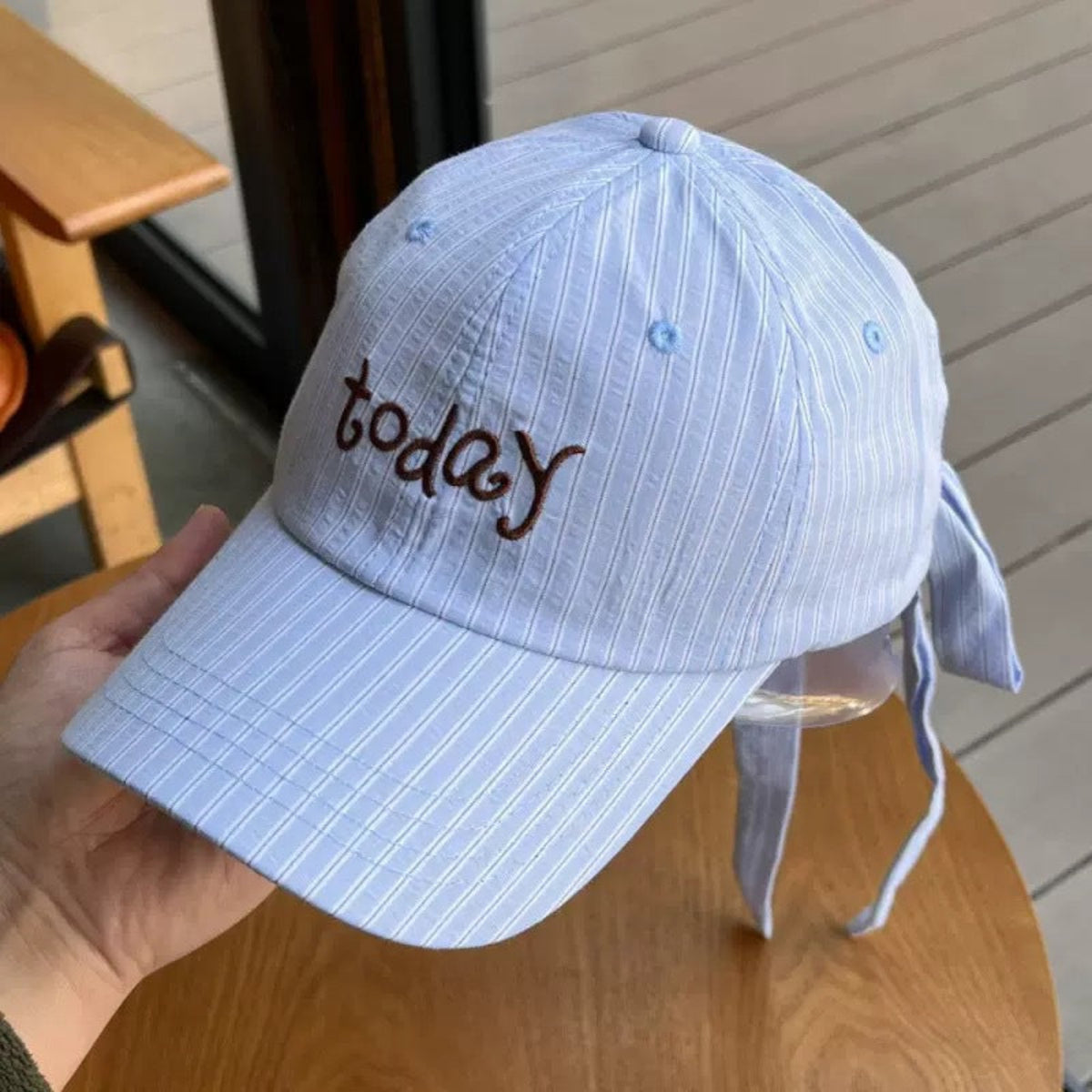 Powder Blue 'Baby' Text Cap with Ties JLTCP0042
